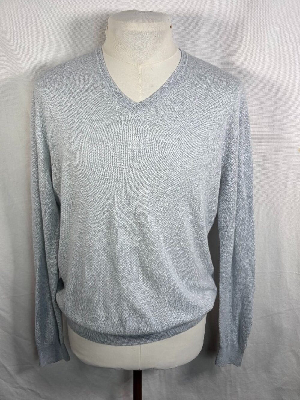 Loro Piana Cotton Silk Cashmere V-Neck Sweater 52 Made in Italy Light Blue